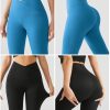 Crossover Waist Flare Leggings, Breathable Seamed Tummy Control Yoga Pants for Fitness Training