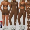 Women's Seamless 4-Piece Yoga Outfit, Push Up Sports Bra & V-Waist Leggings Gym Fitness Set