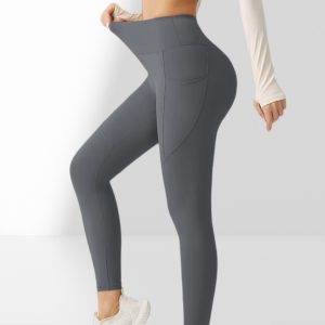 High Waist Tummy Control Yoga Pants 28 Inch Length, Quick Dry Fitness Leggings with Pockets & Custom Logo
